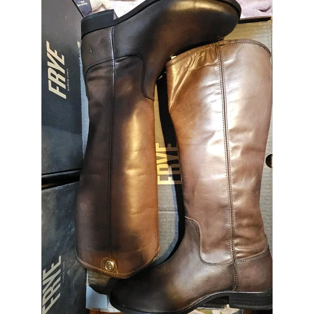 FRYE Melissa Button‎ 2 Knee High Riding Boots Women's Size 5.5M Smoke Leather